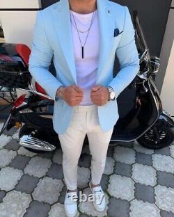 Blue & White Slim-Fit Suit 2-Piece, All Sizes Acceptable #96