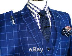 Bnwot Mens Suitsupply Italian Blue Box Check 3 Piece Slim Fit Suit 40r W34 X L31