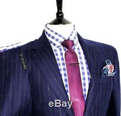 Bnwt Gorgeous Mens Ralph Lauren Blue Chalkstripe Classic Slim Fit Suit 42l W36