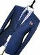 Bnwt Gorgeous Mens Versace Collection Navy Textured Slim Fit Suit 38r W32