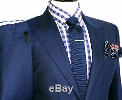 Bnwt Gorgeous Mens Versace Collection Navy Textured Slim Fit Suit 38r W32