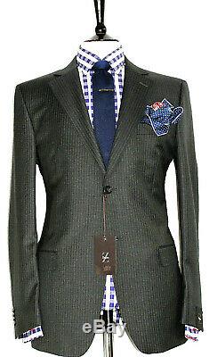 Bnwt Luxury Mens Ermenegildo Zegna Charcoal Grey Stripey Slim Fit Suit 42r W36