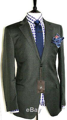 Bnwt Luxury Mens Ermenegildo Zegna Charcoal Grey Stripey Slim Fit Suit 42r W36