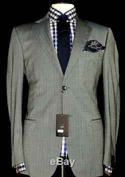 Bnwt Luxury Mens Ermenegildo Zegna Sharkskin Stripey Grey Slim Fit Suit 44r W38