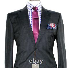Bnwt Luxury Mens Ermenegildo Zegna Stripey Black Classic Slim Fit Suit 44r W38