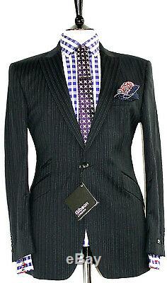 Bnwt Luxury Mens Gibson Merriot London Stripey Navy Slim Fit Suit 40r W34 X L32