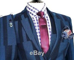 Bnwt Luxury Mens Hugo Boss Green Geometric 3 Piece Slim Fit Suit 40r W34 X L32