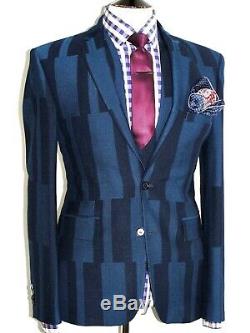 Bnwt Luxury Mens Hugo Boss Green Geometric 3 Piece Slim Fit Suit 40r W34 X L32