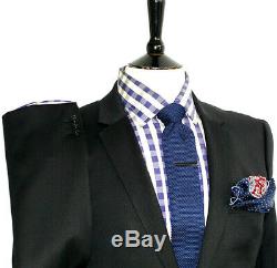 Bnwt Luxury Mens Hugo Boss Italian Plain Black Slim Fit Chic Suit 38r W32 X L32