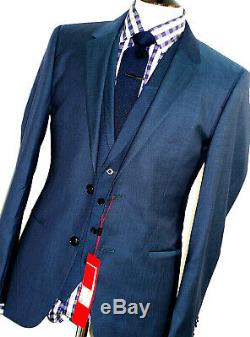 Bnwt Luxury Mens Hugo Boss Textured Green 3 Piece Slim Fit Suit 40r W34 X L32