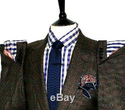 Bnwt Luxury Mens Paul Smith London Brown Box Check Tweed Slim Fit Suit 42r W36