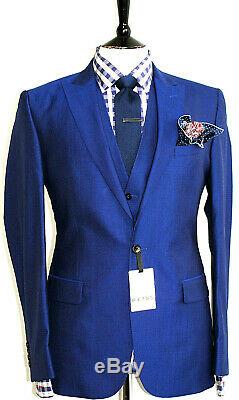 Bnwt Luxury Mens Reiss London Royal Petrol Blue 3 Piece Slim Fit Suit 38r W32
