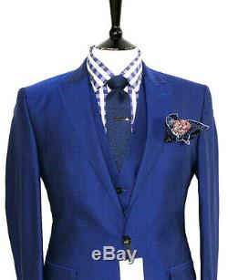 Bnwt Luxury Mens Reiss London Royal Petrol Blue 3 Piece Slim Fit Suit 42r W36
