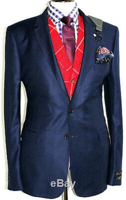 Bnwt Luxury Mens Ted Baker London Navy Birdseye Slim Fit 2pc Suit 44l W38