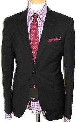 Bnwt Men's Paul Smith Ps London Plain Black Slim Fit Suit 40r W34
