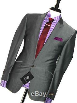 Bnwt Mens Alexandre Savile Row Sharkskin Charcoal Grey Slim Fit Suit 38r W32