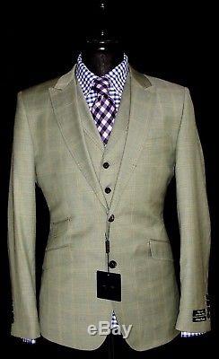 Bnwt Mens Designer Holland Esquire Box Check 3 Piece Slim Fit Suit 40r W34 X L32