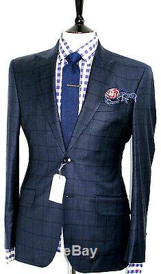 Bnwt Mens Hardy Amies Savile Row London Navy Box Check Slim Fit Suit 38r W32
