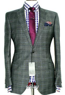 Bnwt Mens Hugo Boss Italian Charcoal Grey Box Check Slim Fit Suit 42r W36 X L34