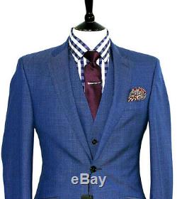 Bnwt Mens Luxury Hugo Boss Textured Blue 3 Piece Slim Fit Suit 40r W34 X L32