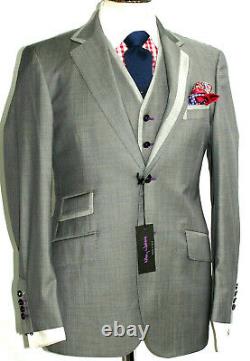 Bnwt Mens Nicky Wallace Custom-made Sharkskin Grey 3 Piece Slim Fit Suit 38r W32