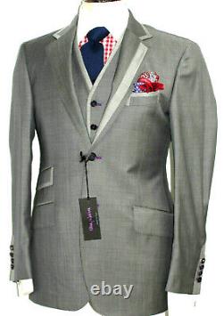 Bnwt Mens Nicky Wallace Custom-made Sharkskin Grey 3 Piece Slim Fit Suit 38r W32