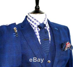 Bnwt Mens Paul Smith London Blue Box Check 3 Piece Slim Fit Suit 40r W34 X L31