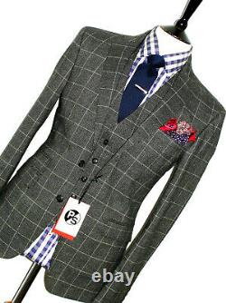 Bnwt Mens Paul Smith London Grey Box Check 3 Piece Slim Fit Suit 40r W34 X L31