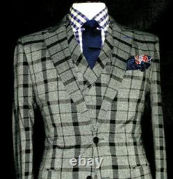 Bnwt Mens Paul Smith London Grey Box Check 3 Piece Slim Fit Suit 44r W38 X L31