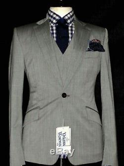 Bnwt Mens Vivienne Westwood London Sharkskin Grey 3 Piece Slim Fit Suit 38r W32