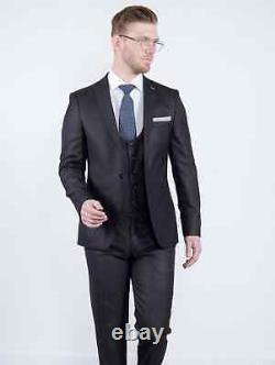 Bond Men's 3 Piece Slim Fit Black Textured Suit