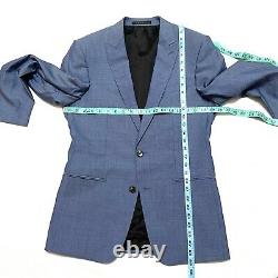 Boss Hugo 38 R 3 Pc Suit Slim Fit Blue Wool Silk Harrington Vest Pants Jacket