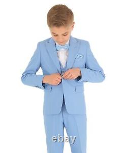 Boys Kids Slim Fit Wedding Suits Herringbone Formal Pageboy Prom Suit 6 PCS Set