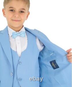 Boys Kids Slim Fit Wedding Suits Herringbone Formal Pageboy Prom Suit 6 PCS Set
