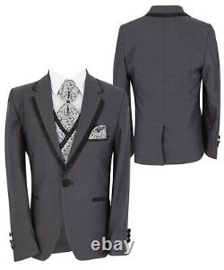 Boys Slim Fit Grey Suit Page Boy Wedding 5 Piece Set