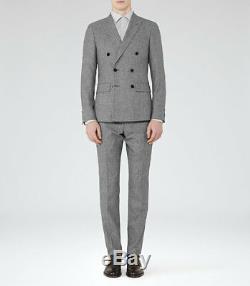 Brand New Reiss'Bribe' Mottled Weave Double Breasted Slim Fit Suit UK38 W32
