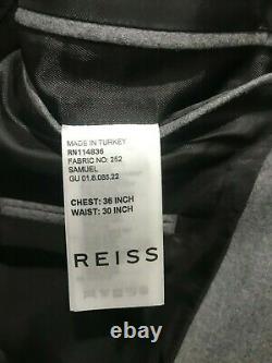 Brand New Reiss Peak Lapel Modern Grey Slim Fit Suit Size 36 W30