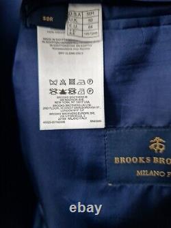 Brooks Brothers Navy Plaid Blazer Jacket Milano Slim Fit 50R Single Breasted