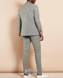 Brooks Brothers Windowpane Double Breasted Slim Fit Suit Grey Size 40R NWT