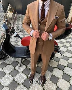 Brown Slim-Fit Suit 3-Piece, All Sizes Acceptable #126