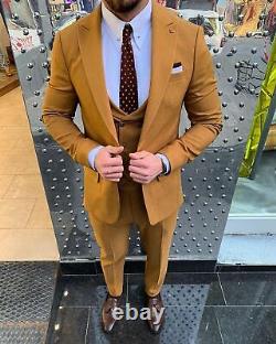 Brown Slim-Fit Suit 3-Piece, All Sizes Acceptable #181