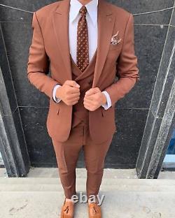 Brown Slim-Fit Suit 3-Piece, All Sizes Acceptable #67