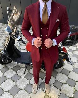 Burgundy Slim-Fit Suit 3-Piece, All Sizes Acceptable #114