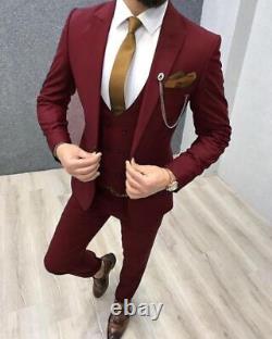 Burgundy Slim-Fit Suit 3-Piece, Will Be Made On Order, All Sizes Acceptable #36