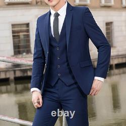 Business Men's Blazers Wedding Banquet Solid Color Slim Coat Vest Pants Set 3Pcs