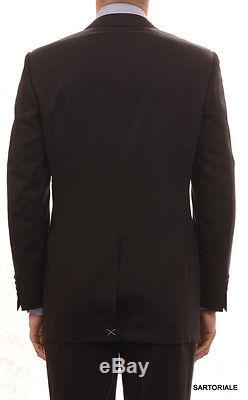 CANALI Made In Italy Solid Black Wool Peak Lapel Elegant Suit Slim Fit NEW