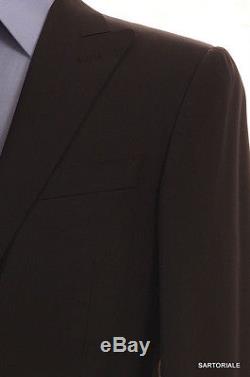 CANALI Made In Italy Solid Black Wool Peak Lapel Elegant Suit Slim Fit NEW
