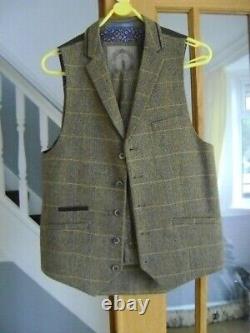 CAVANI 3 Piece Wool Mix Suit Beige Tweed 36 Slim Fit Wedding Peaky Blinders
