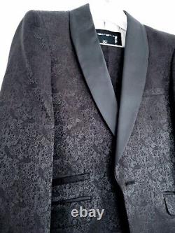 CAVANI Mens Black Paisley Slim Fit Two Piece Tuxedo Suit Jacket 36R, Waist 32