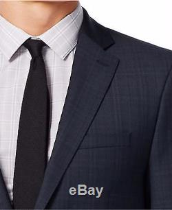 Calvin Klein 2 Piece Mens Navy Plaid Extra Slim Fit 100% Wool Suit MBYR25FY0393